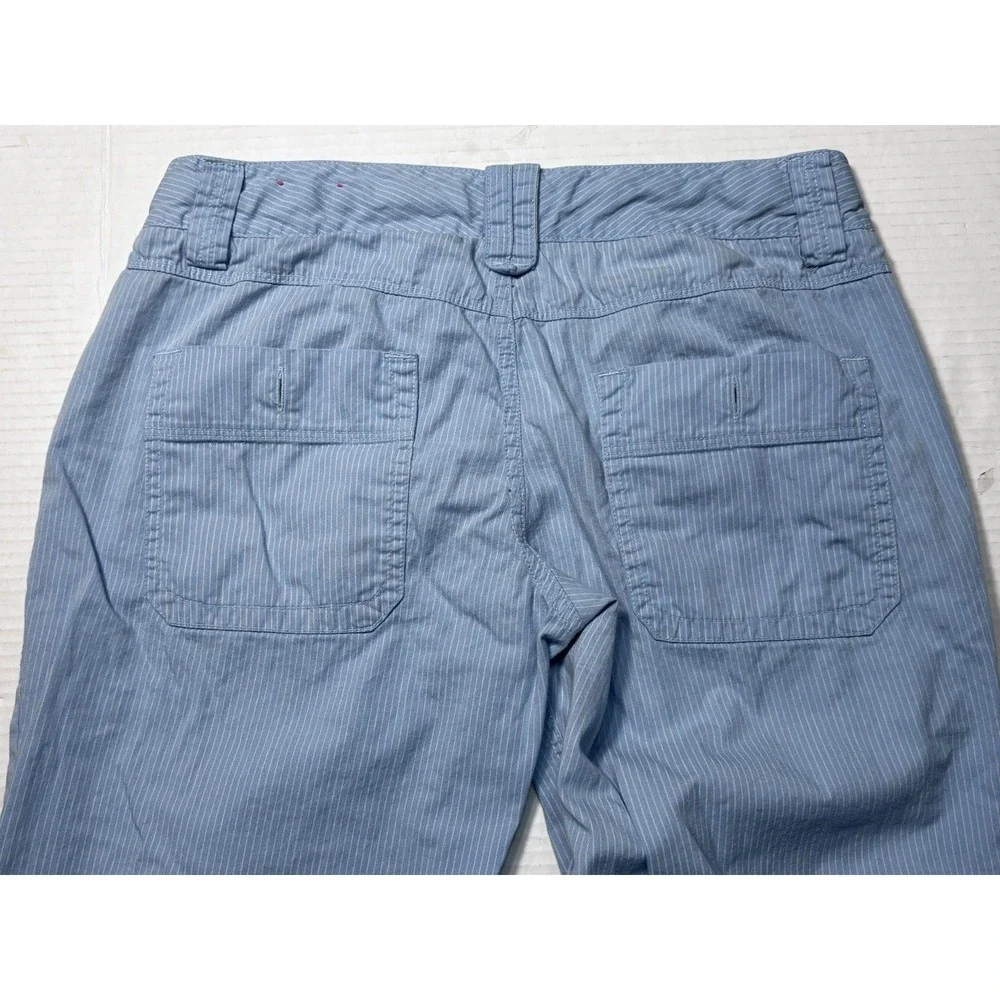 American‎ Eagle Size 4 Blue Pinstripe Cropped Pants Button Leg Cotton Comfort